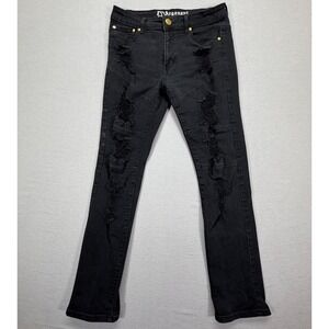Argonaut Jeans Mens 32x32 Good Black Distressed Ultra Slim Ripped Moto Denim